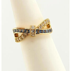Bomb Party Bow Ring Sz 9 "Top It With A Bow" Aqua Blue Spinel on Gold